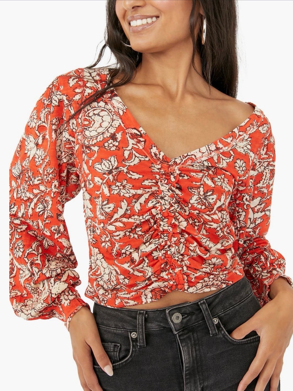 Free People Say the word floral cotton & modal knit top